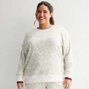 Tek Gear Ultrasoft Beige Floral Fleece Crewneck Sweatshirt size 2X (20/22)